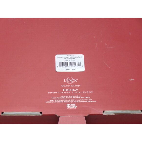 Lenox Holiday 4-Section Divided Square Server Dish Holly Berry Gold Trim 9.25" - Picture 3 of 7